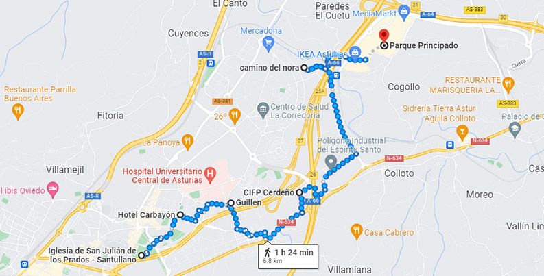 RUTA San Julian de Los Prados-Puente Nora-mapa