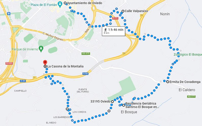 RUTA Ayuntamiento de Oviedo-Ermita Covadonga-Parque de Invierno-mapa