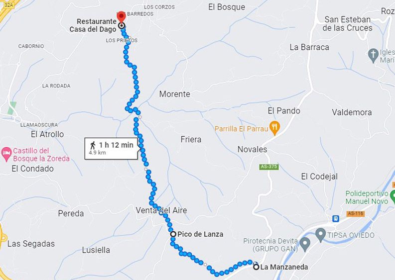 RUTA La Manzaneda-Picu Lanza-La Manjoya-mapa