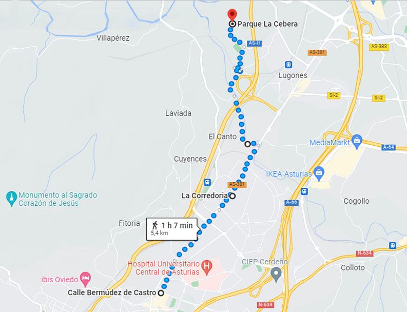 RUTA Oviedo - Parque de La Cebera-mapa